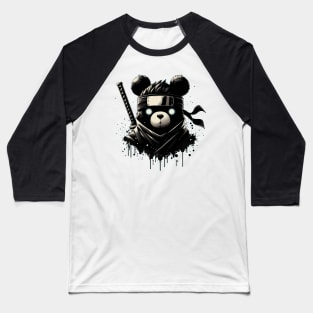 Cool Ninja Bear Japanese Anime Ink Splash Style Baseball T-Shirt